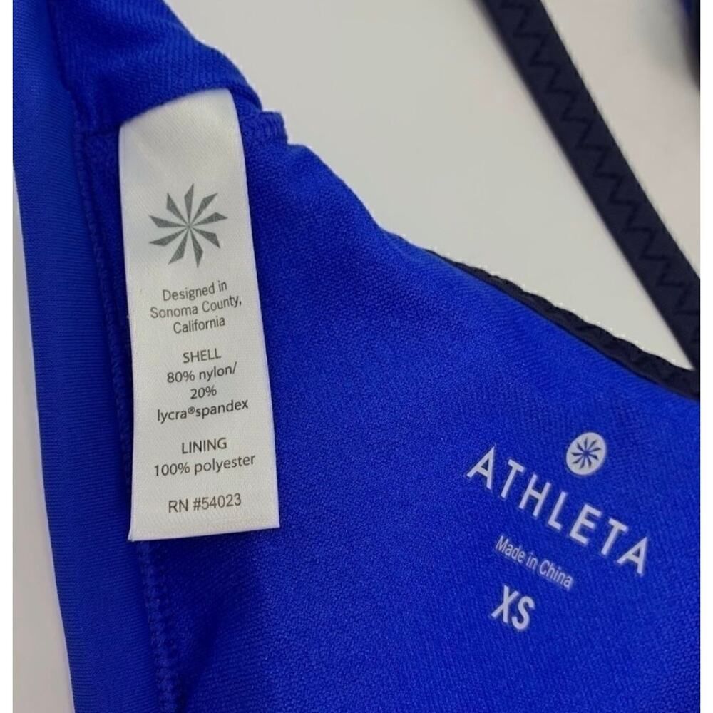 Athleta Bikini Top Blue Black Adjustable Straps Back Clasp Swim XS Sporty - Picture 5 of 5